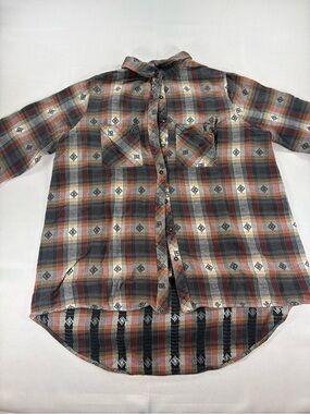 Free People XL Oversized Plaid Button Down Flannel Shirt Boho Western